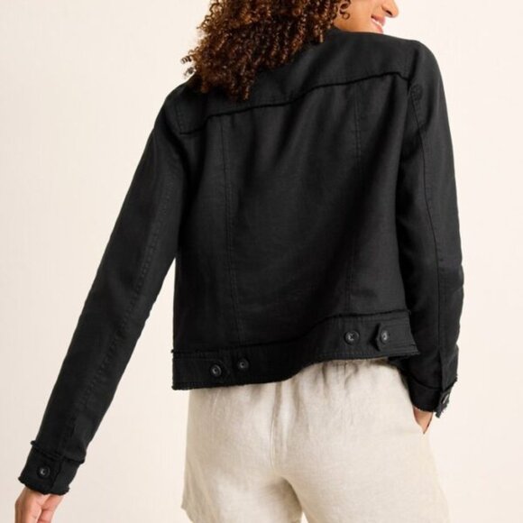 Tommy Bahama Two Palms 100% Linen Raw-Edge Jacket Button-Front Pocket Black - Picture 4 of 15